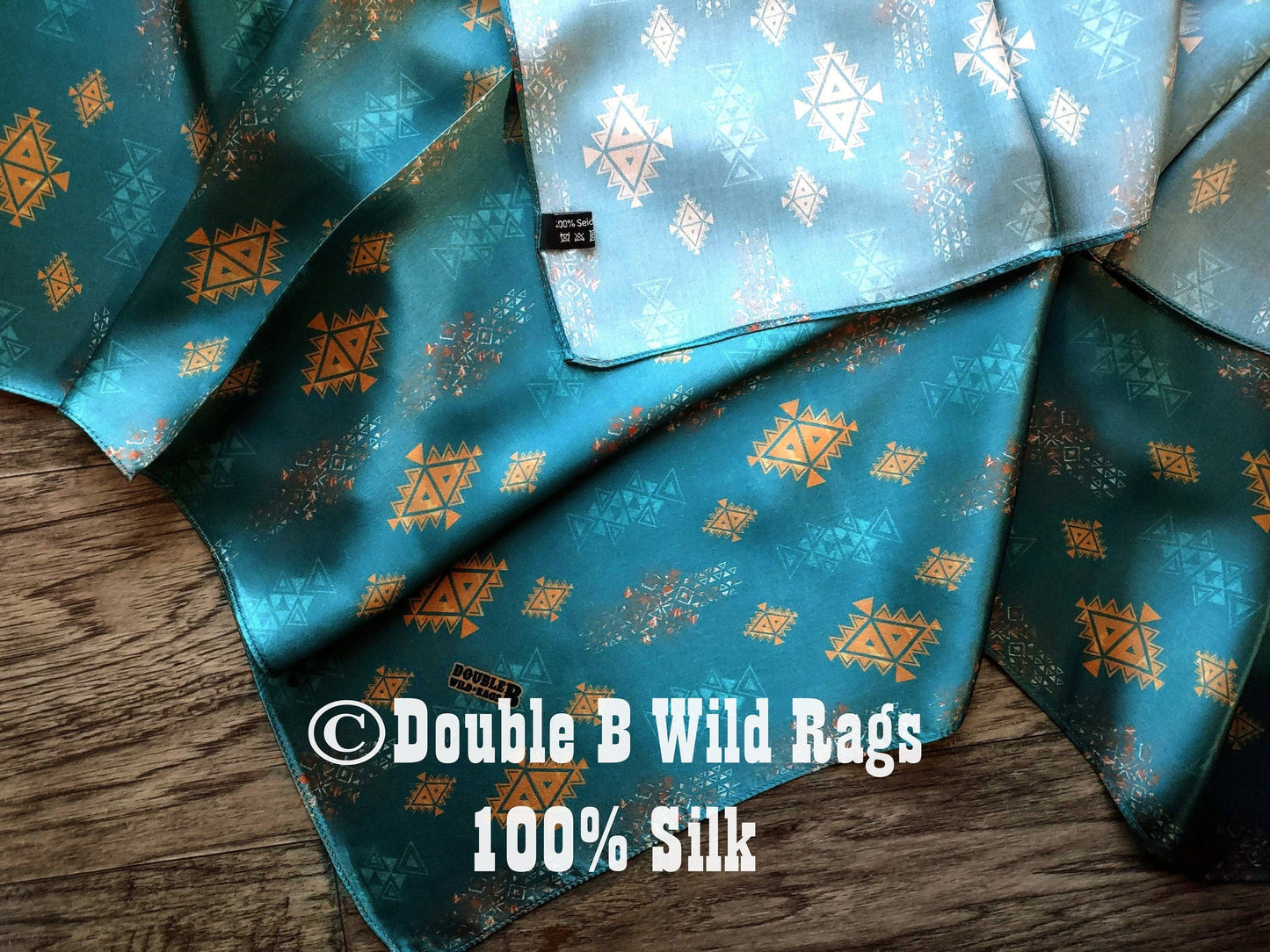 Teal & Bronze Aztec 100% Silk Wild Rag
