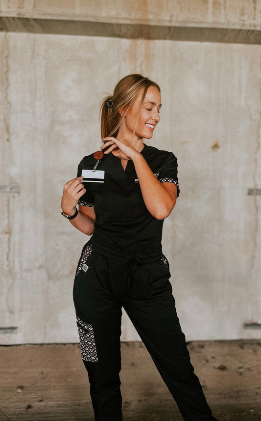 Black Aztec Scrub Pants