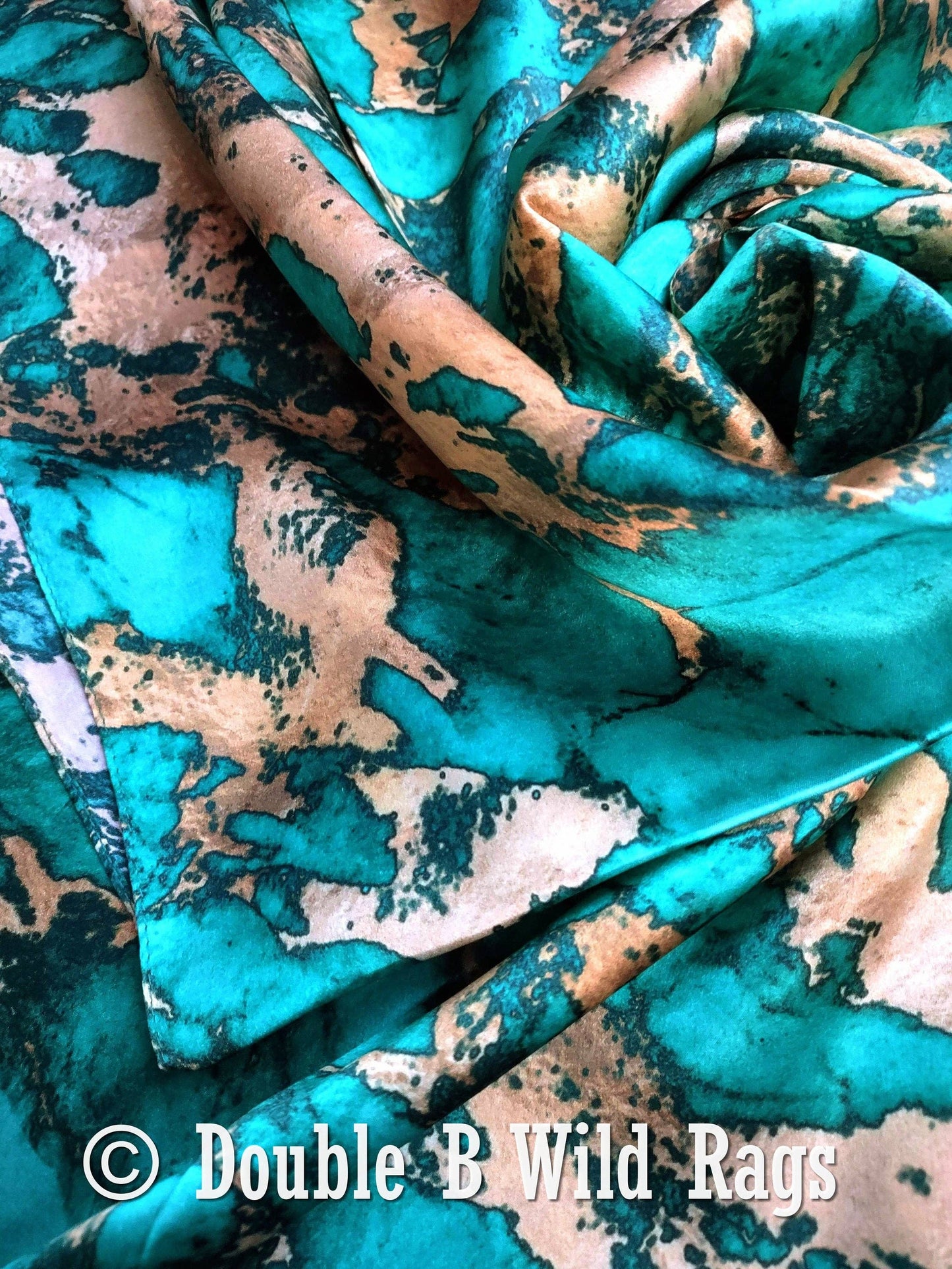 Teal & Gold Marble 100% Wild Rag