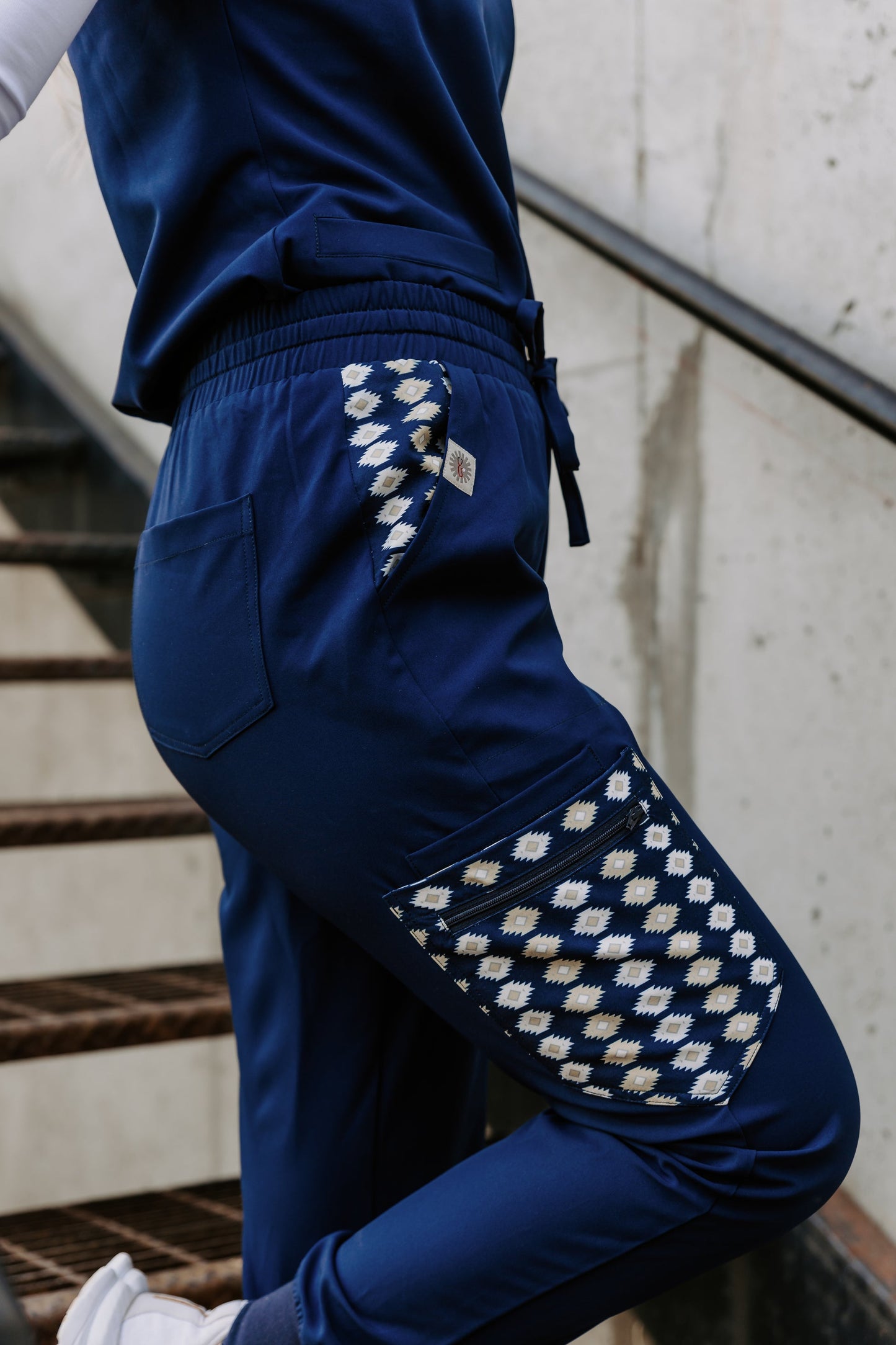Navy Aztec Scrub Pants