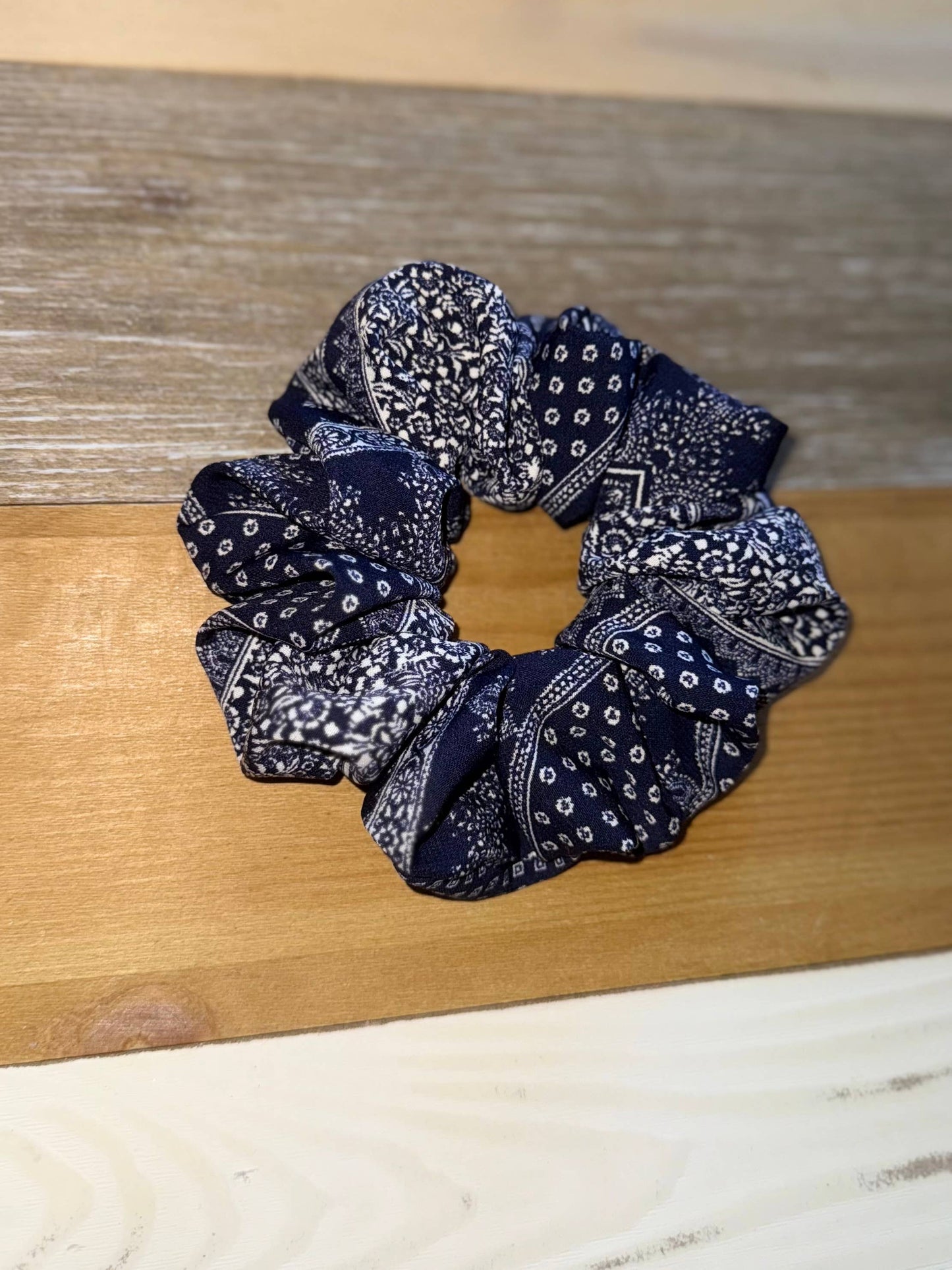 Blue Bandanna Scrunchie