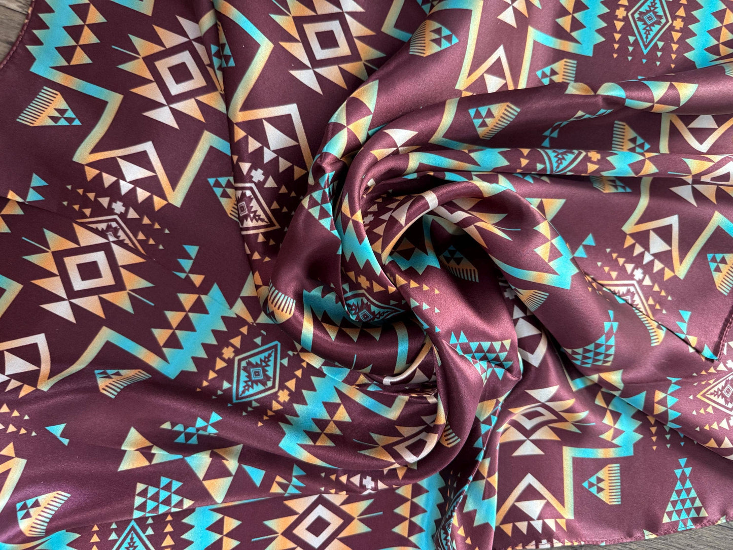 Plum & Turquoise Tribal 100% Silk Wild Rag