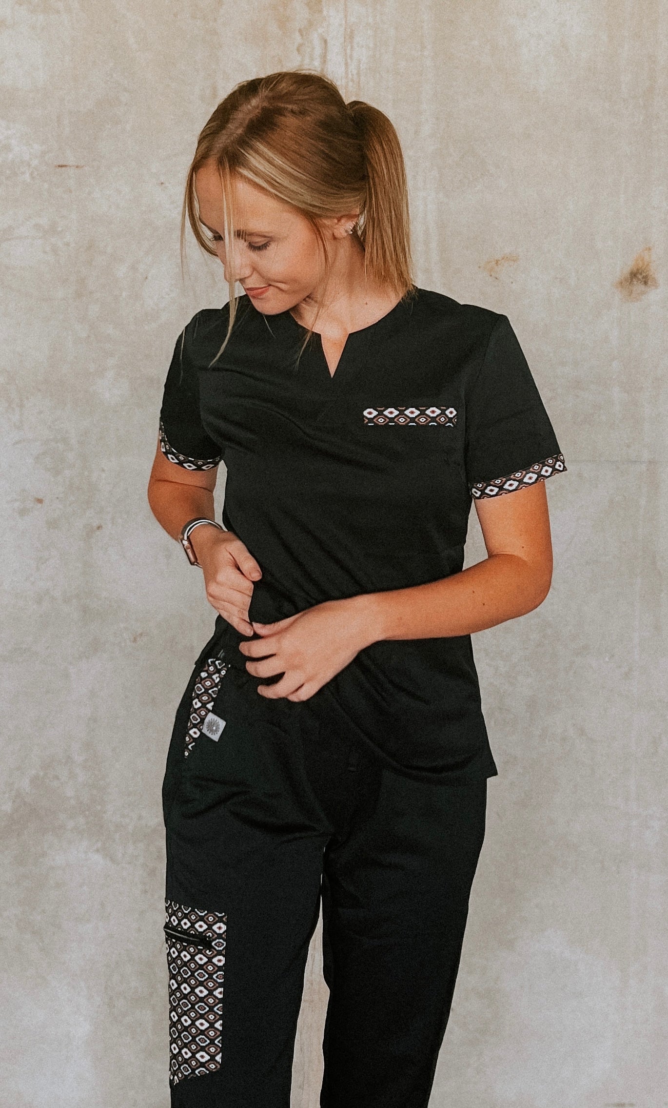 Black Aztec Scrub Pants