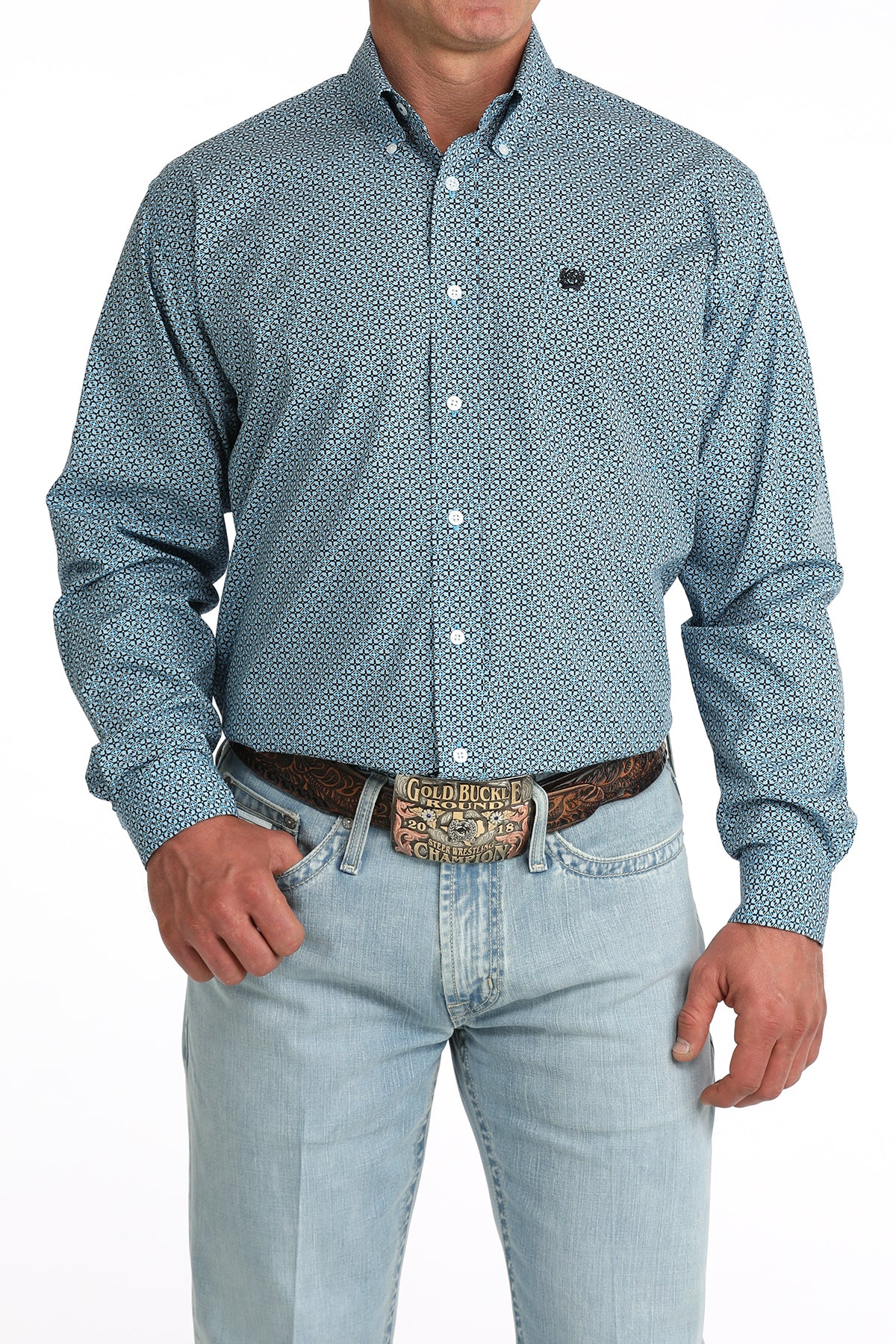 Cinch Classic Fit Button-Down Western Shirt - Blue Geo Print