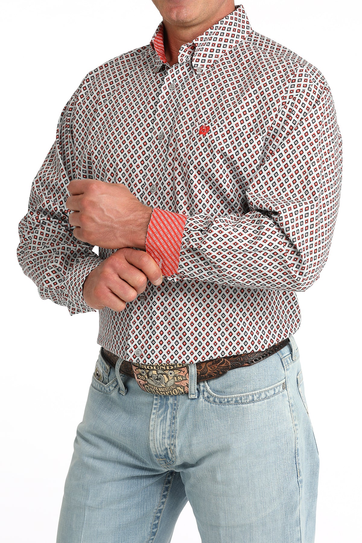 Cinch Classic Fit Button-Down Western Shirt - Grey Geo Print