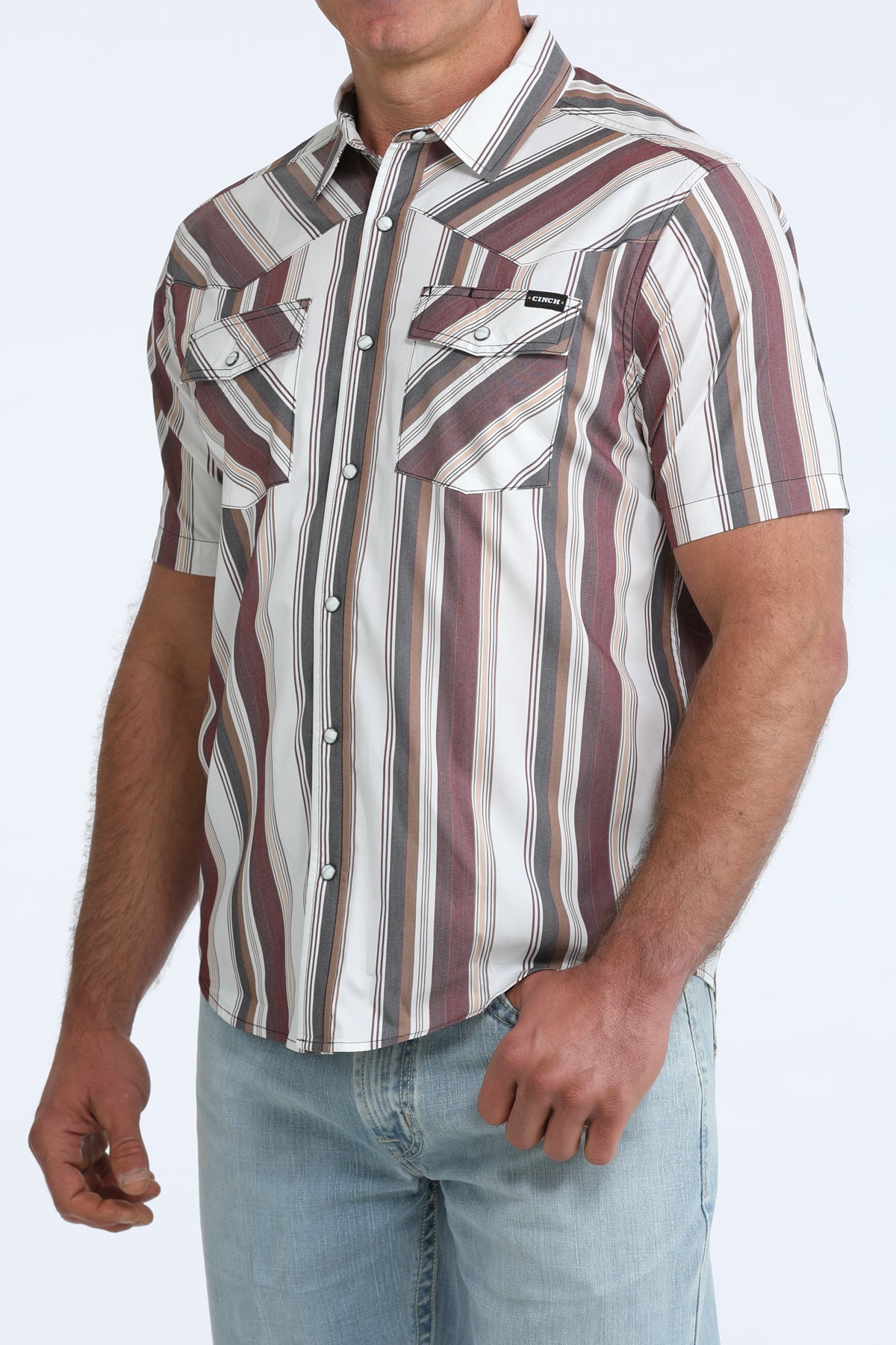 Cinch Camp Shirt - Burgundy Stripe