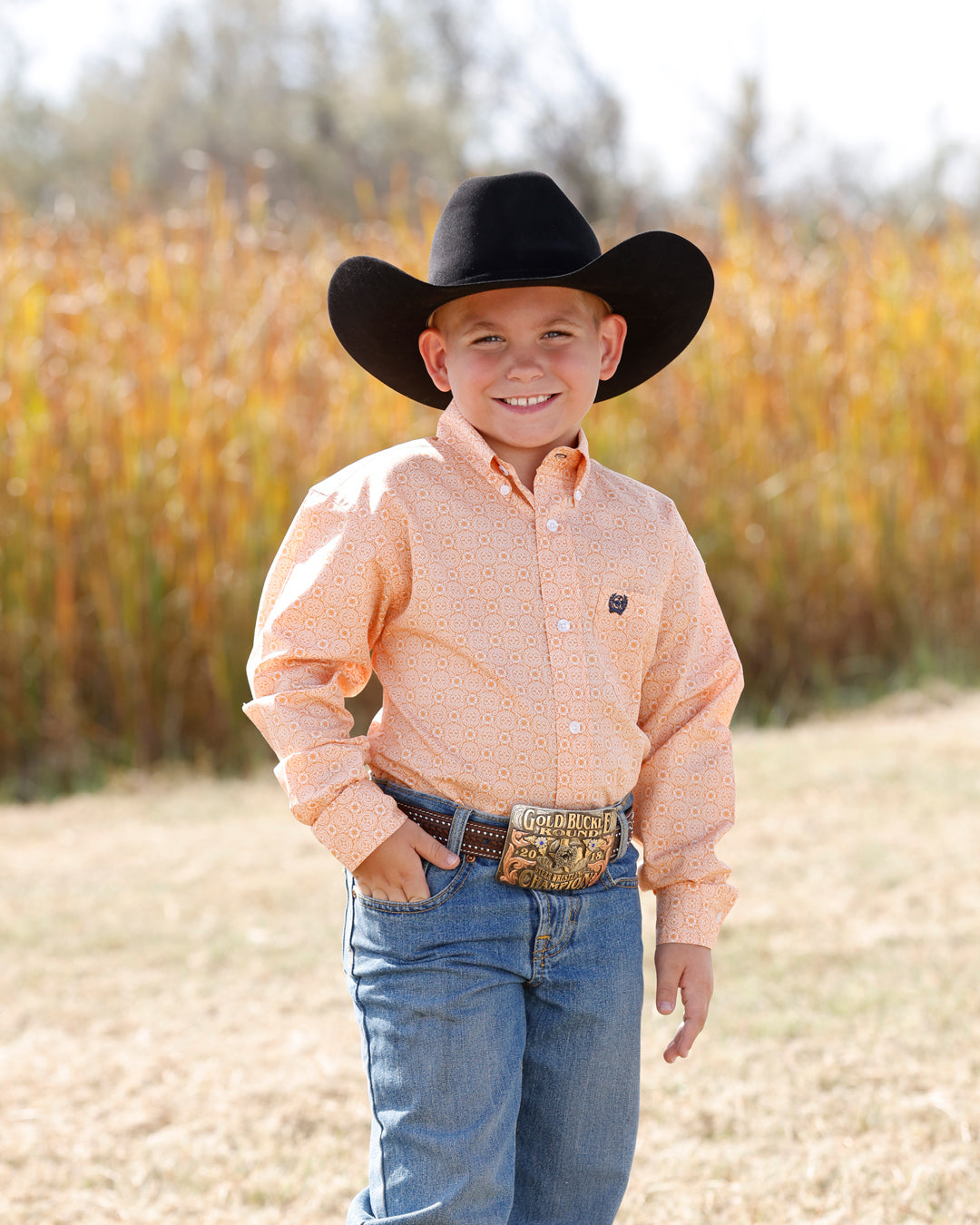 Cinch Boys Button-Down Western Shirt - Peach Print