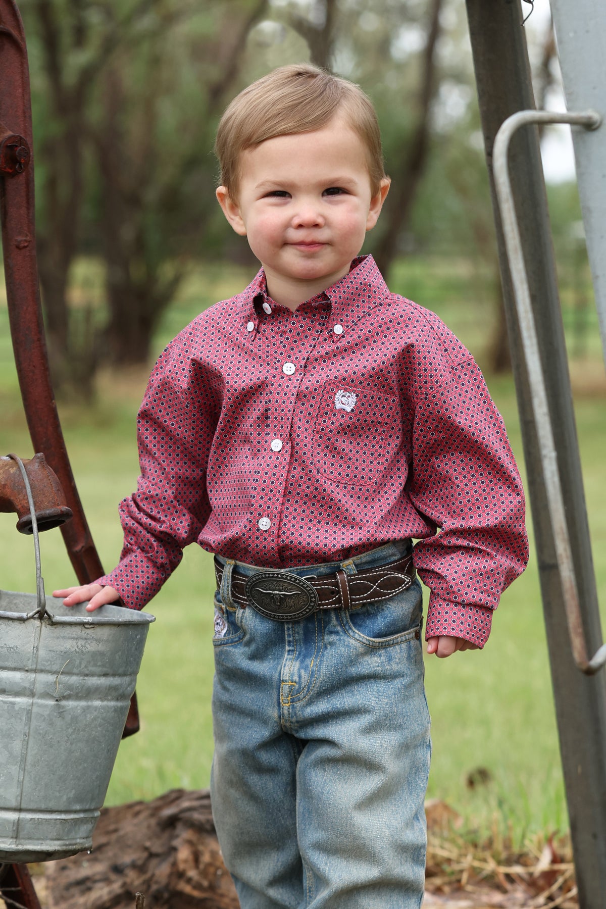 Cinch Toddler Button-Down Western Shirt - Pink Geo Print