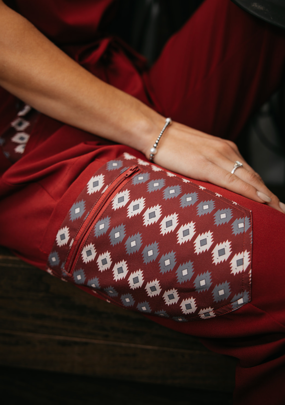 Maroon Aztec Scrub Pants