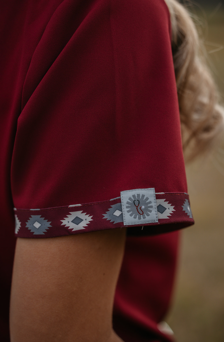 Maroon Aztec Scrub Top