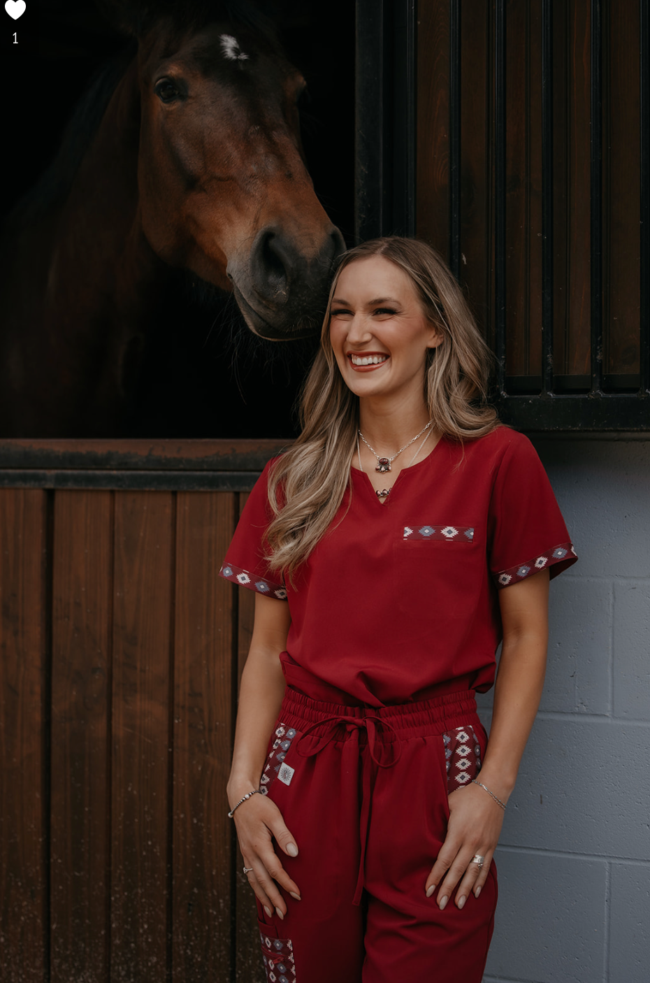 Maroon Aztec Scrub Top