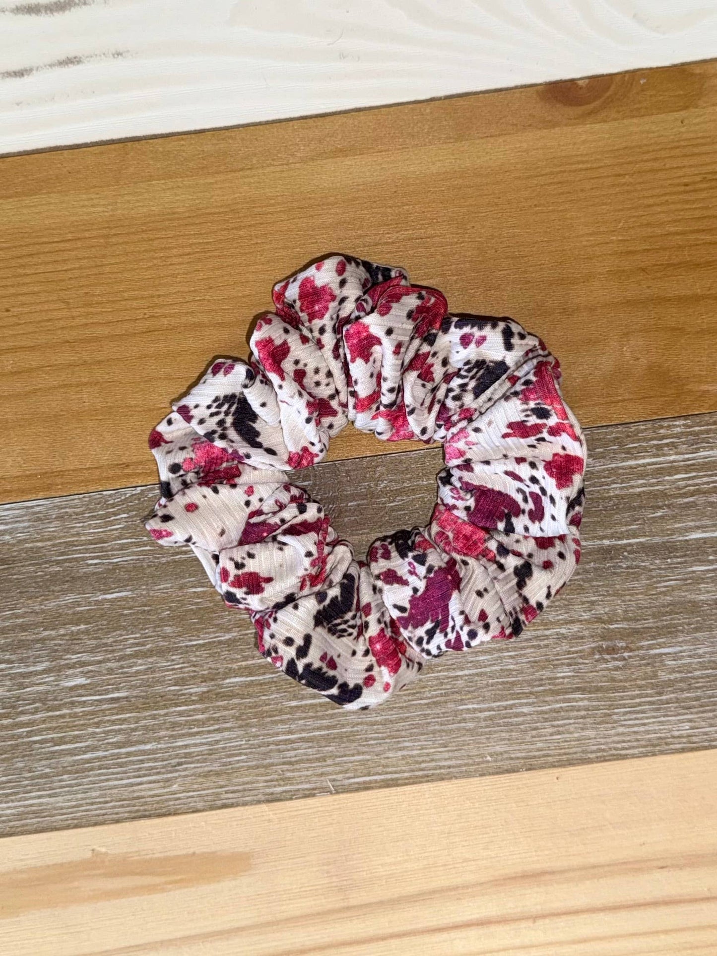 Pink Speckle Cow Scrunchie