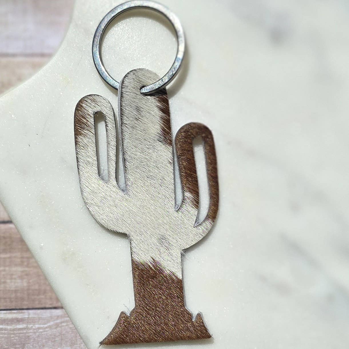Cowhide Cactus Keychain