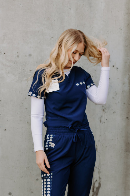 Navy Aztec Scrub Top