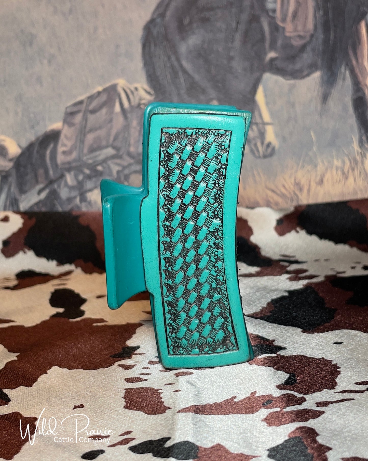 Blue Claw Clip - Tooled Leather