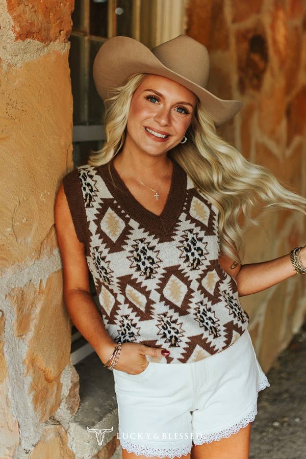 Cream Aztec Leopard Sweater Vest