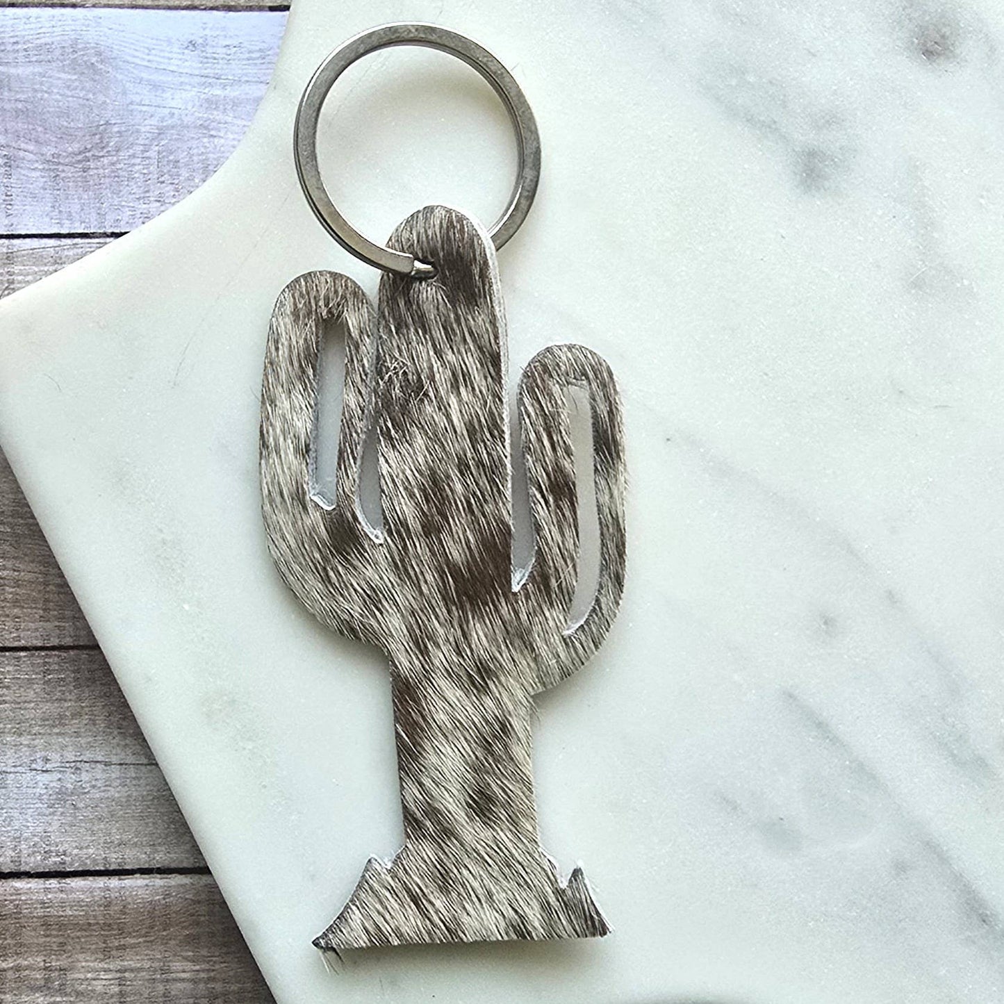 Cowhide Cactus Keychain