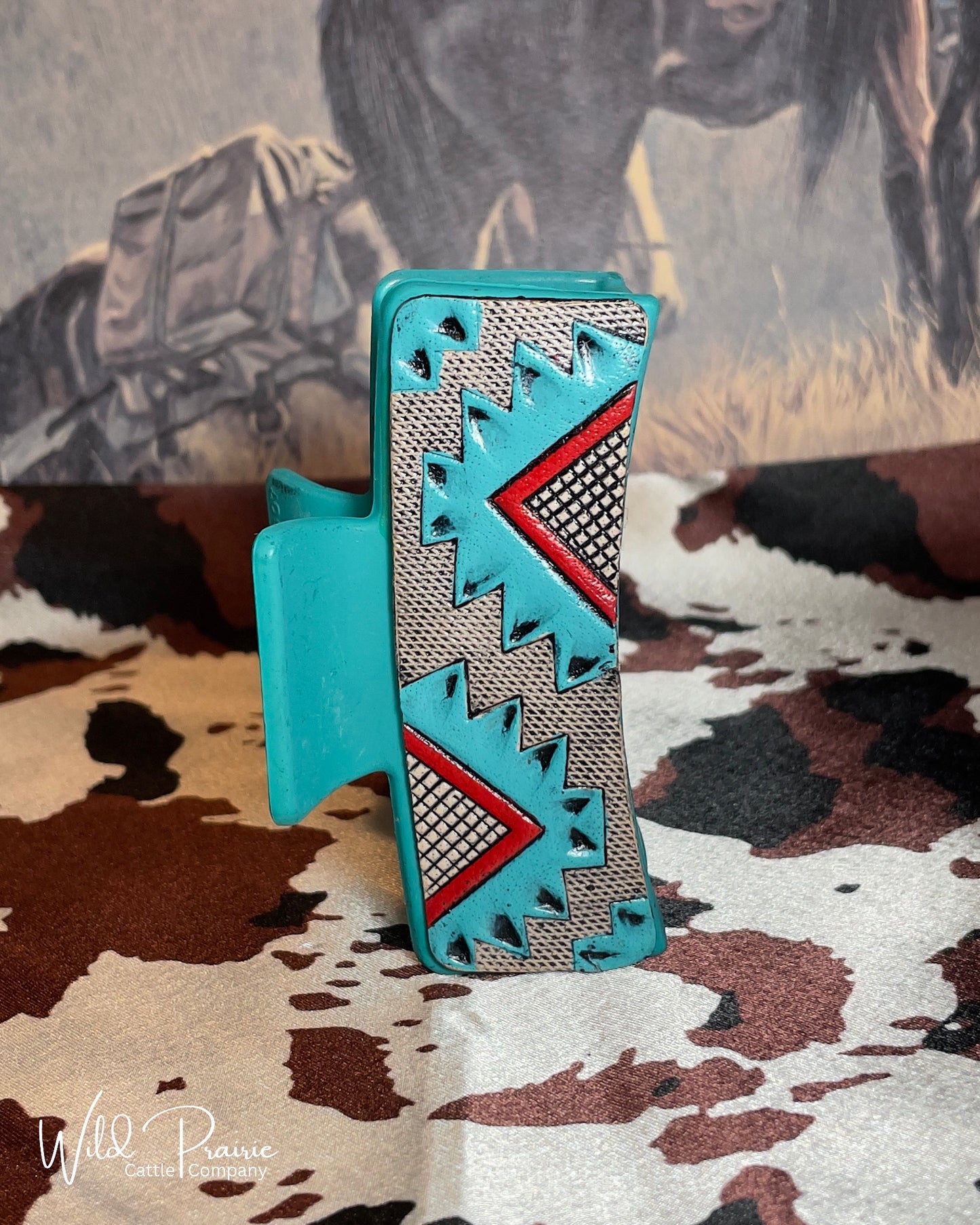 Blue Claw Clip - Tooled Leather