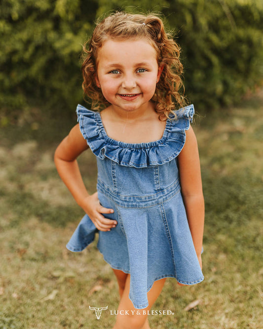 Girls Denim Ruffle Dress
