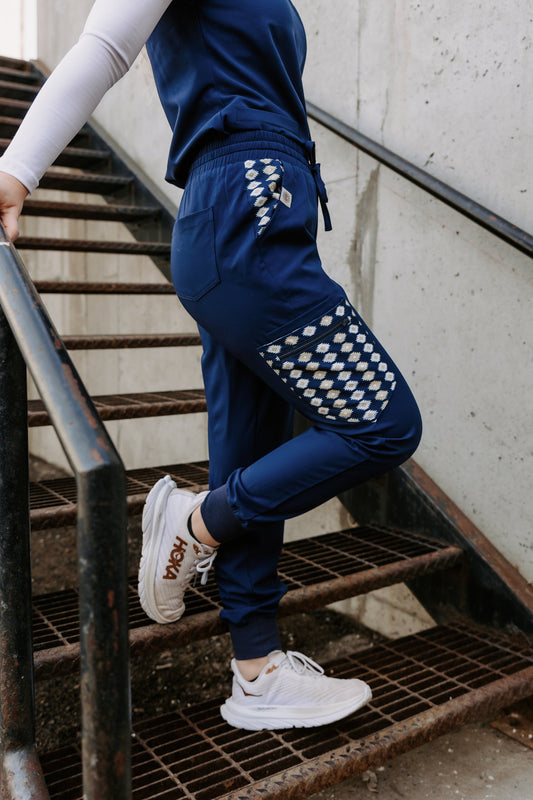 Navy Aztec Scrub Pants
