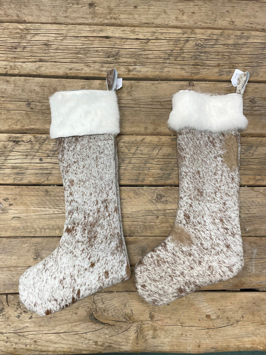 Cowhide and Rabbit Fur Christmas Stocking