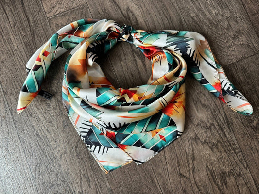 Orange & Teal Aztec 100% Silk Wild Rag