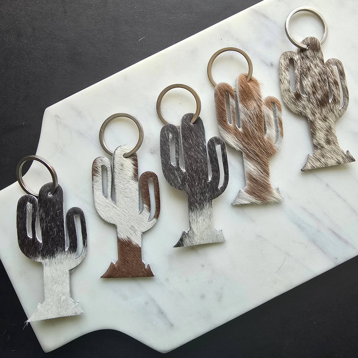 Cowhide Cactus Keychain