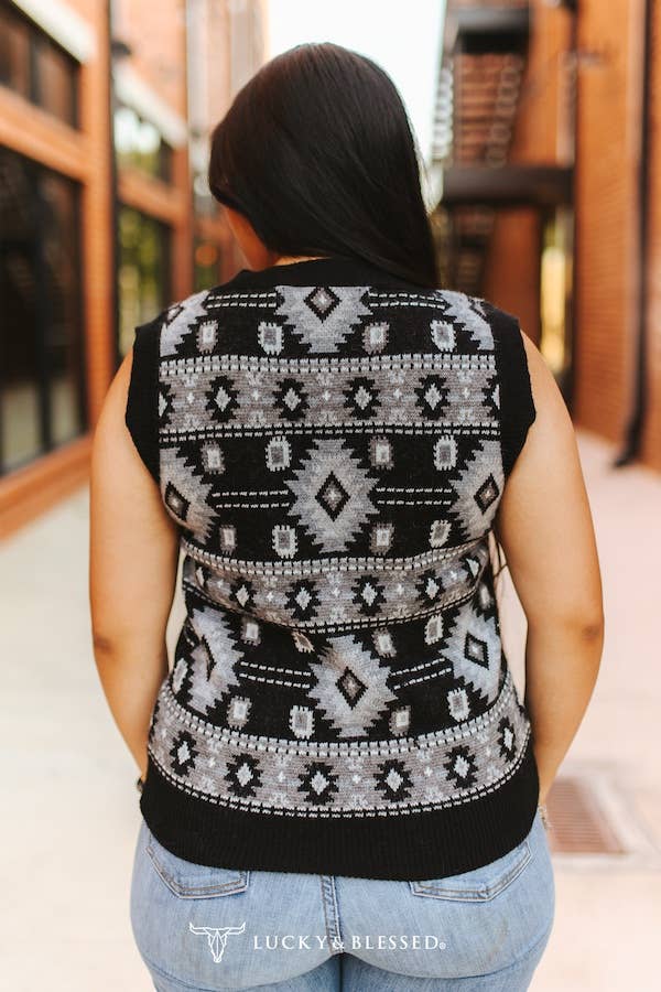 Black Aztec Sweater Vest