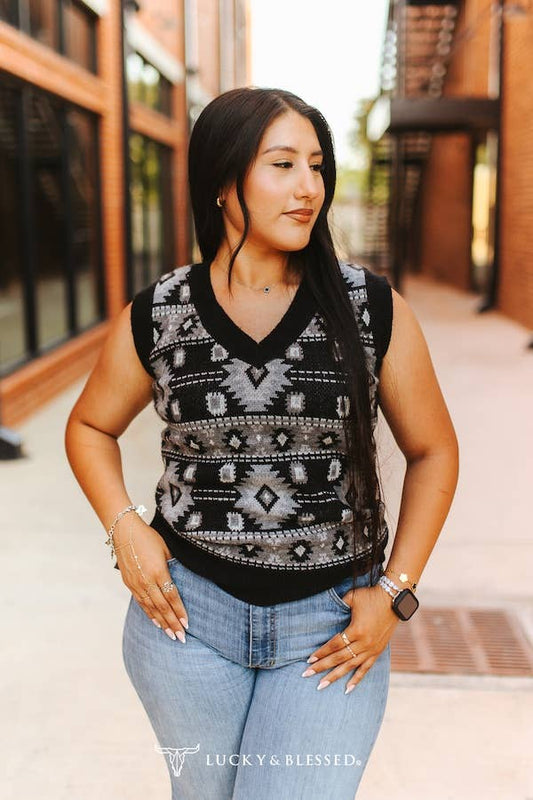 Black Aztec Sweater Vest