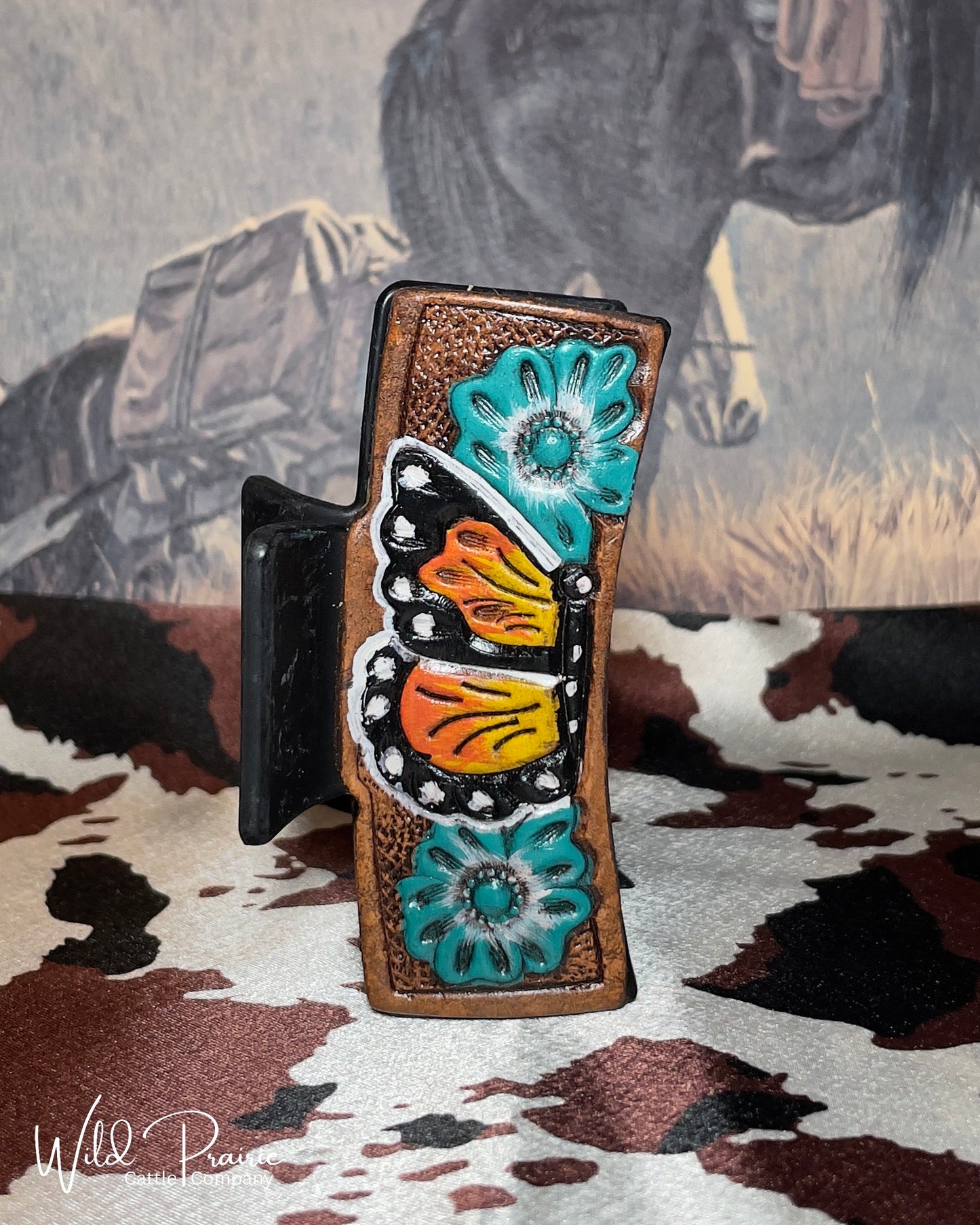 Black Claw Clip - Tooled Leather