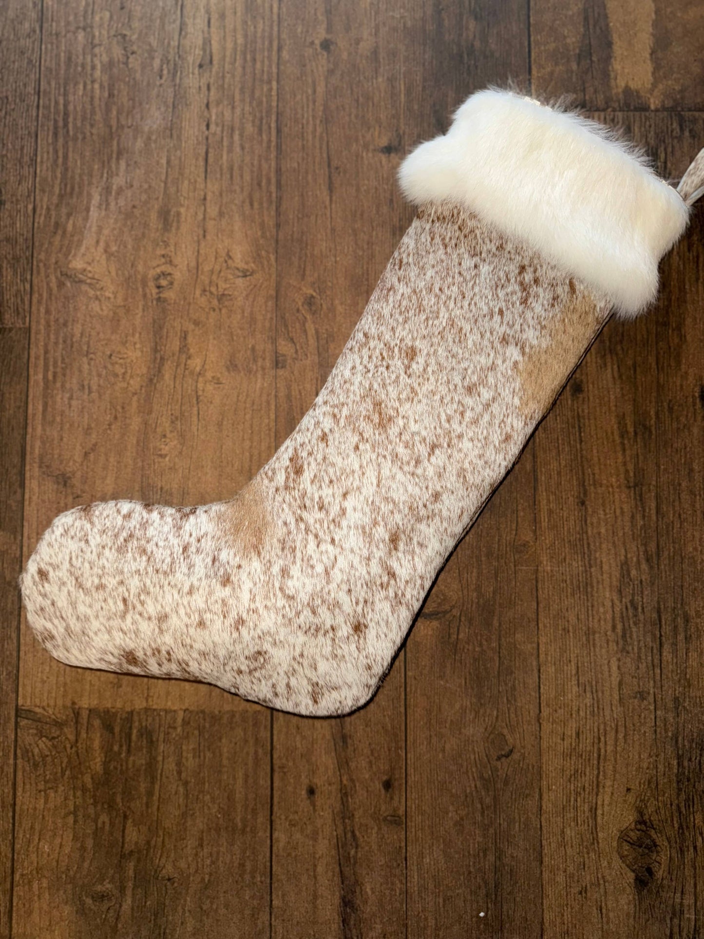 Cowhide and Rabbit Fur Christmas Stocking