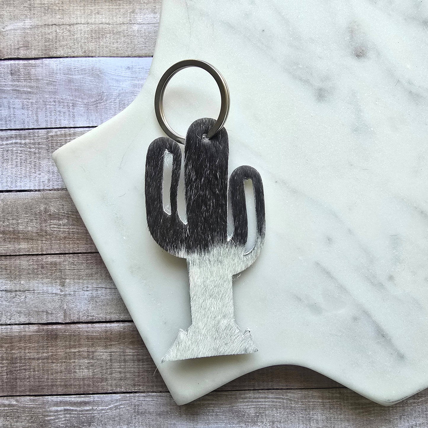 Cowhide Cactus Keychain