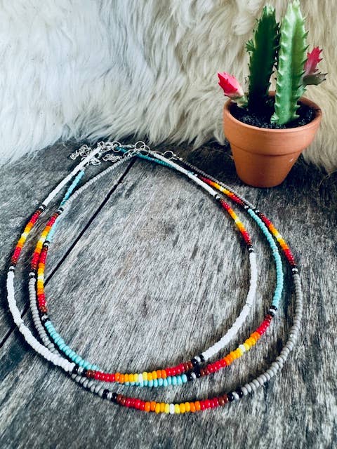 Fire Colors Seed Bead Chokers