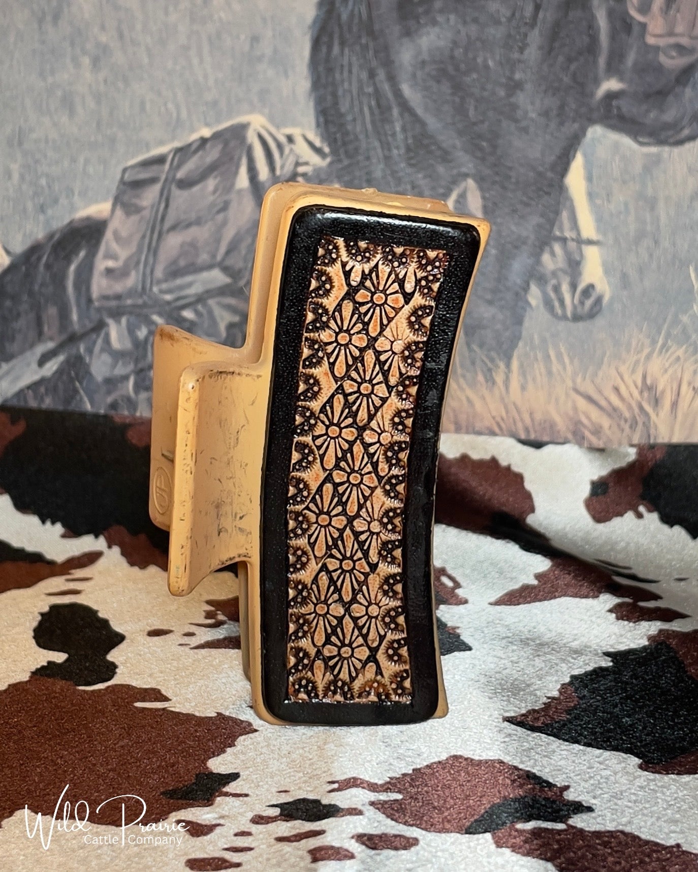 Brown Claw Clip - Tooled Leather