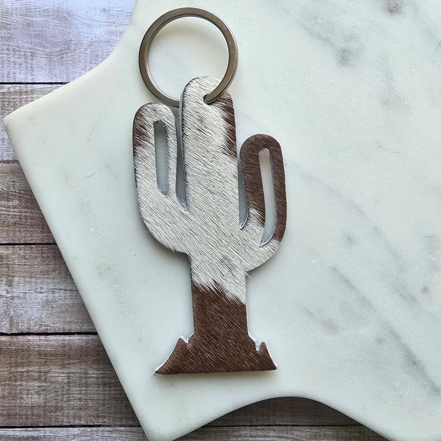 Cowhide Cactus Keychain