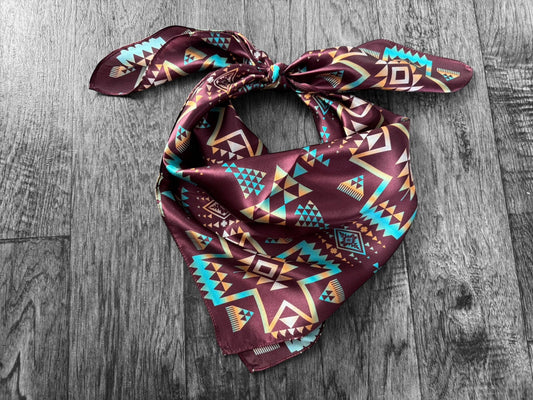 Plum & Turquoise Tribal 100% Silk Wild Rag