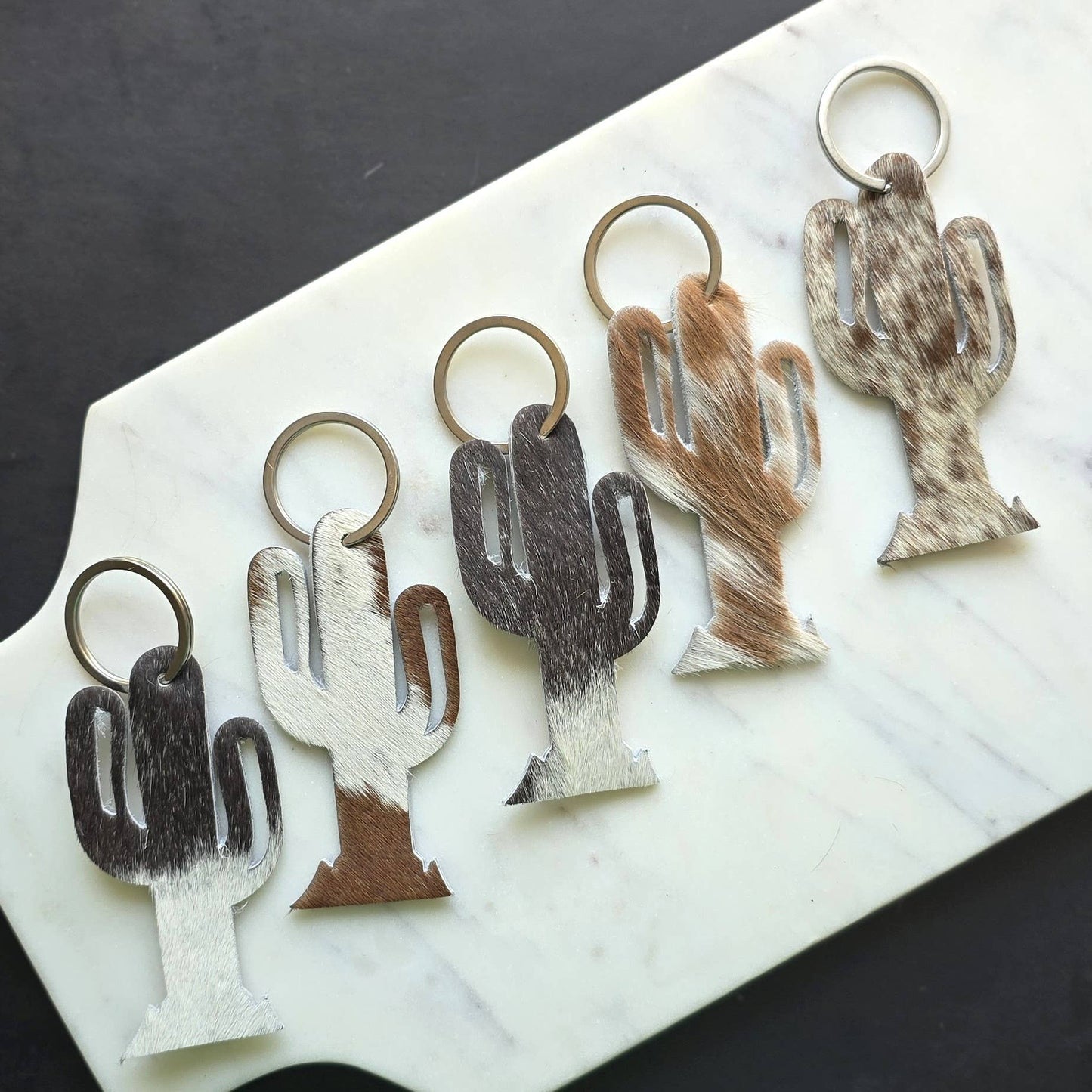 Cowhide Cactus Keychain