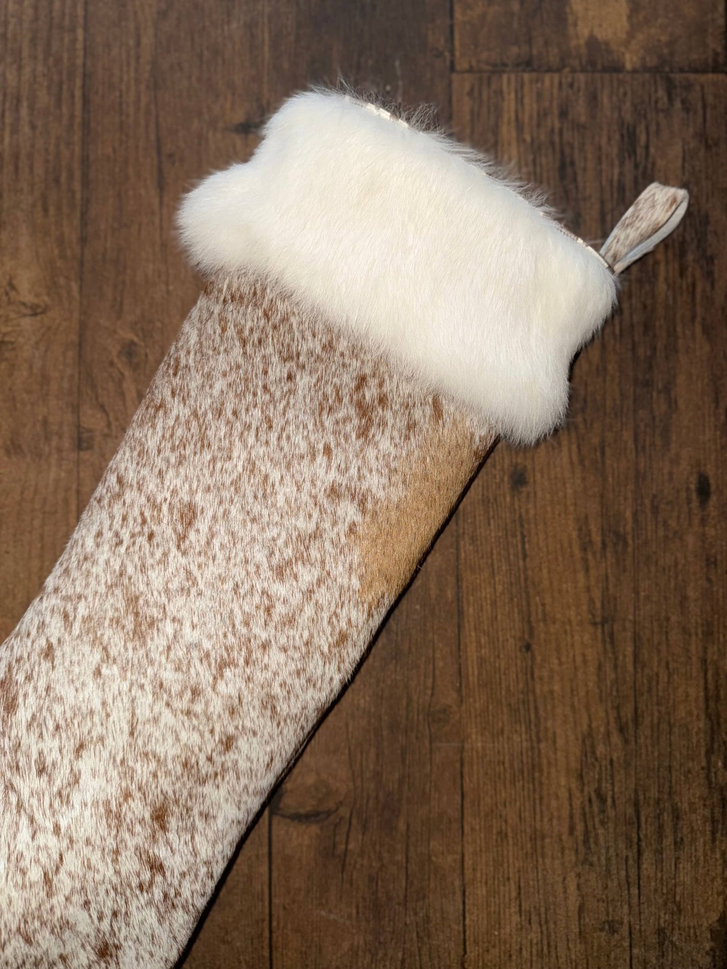 Cowhide and Rabbit Fur Christmas Stocking