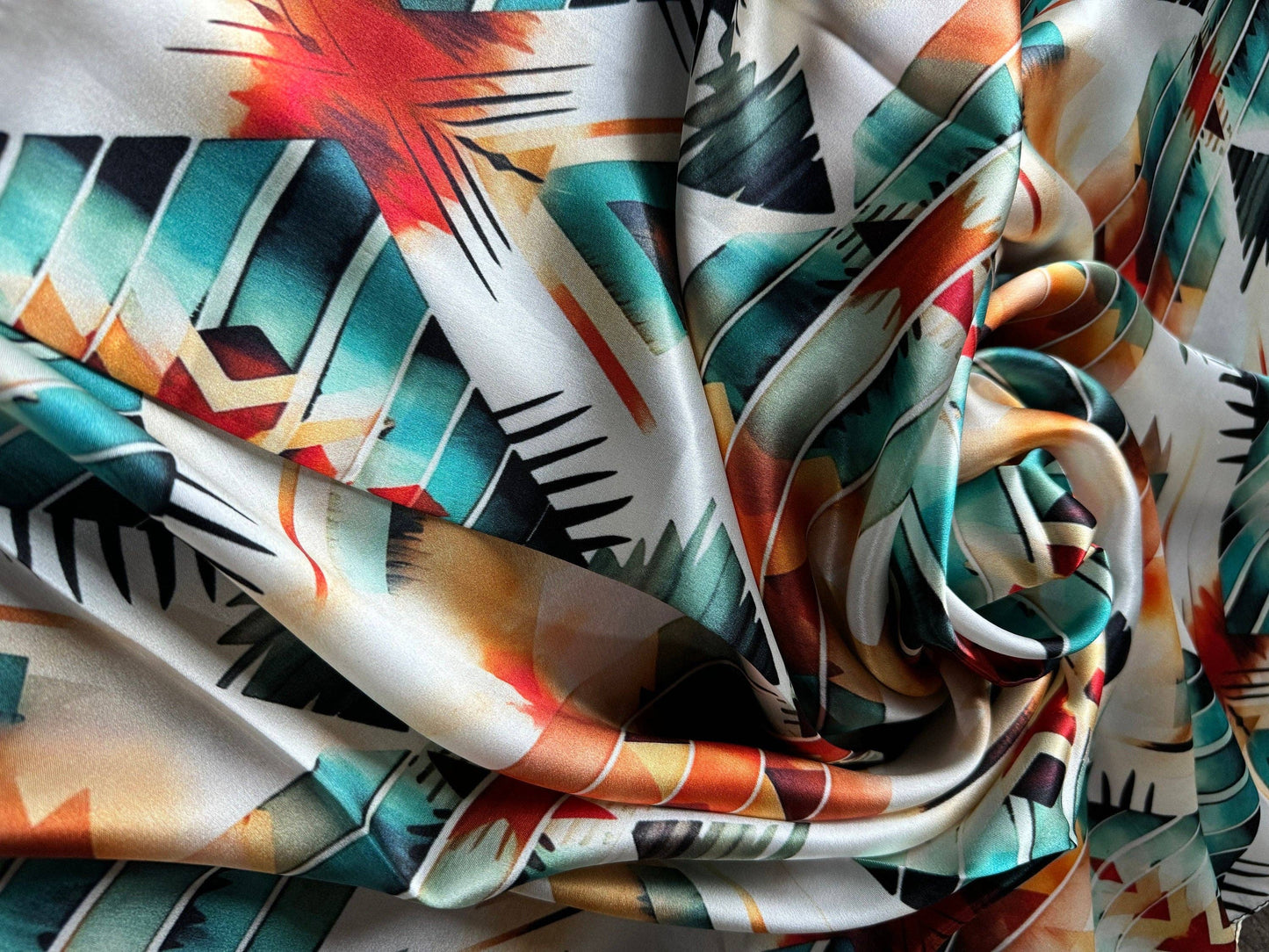 Orange & Teal Aztec 100% Silk Wild Rag