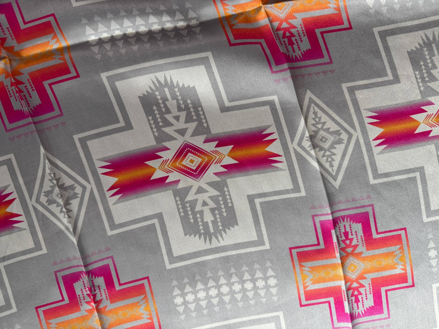 Silver & Pink Aztec 100% Silk Wild Rag