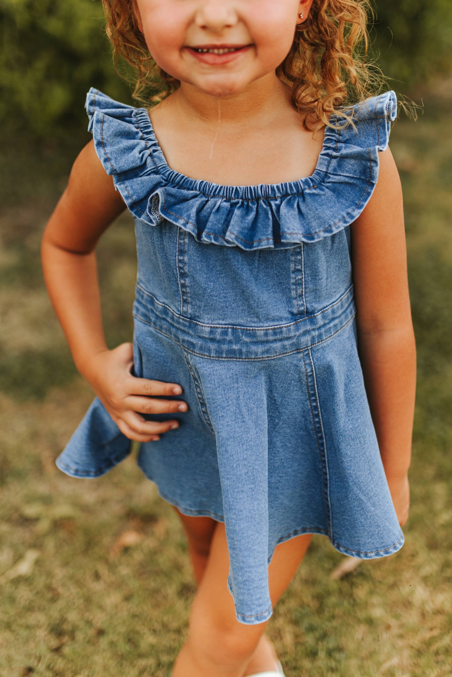 Girls Denim Ruffle Dress
