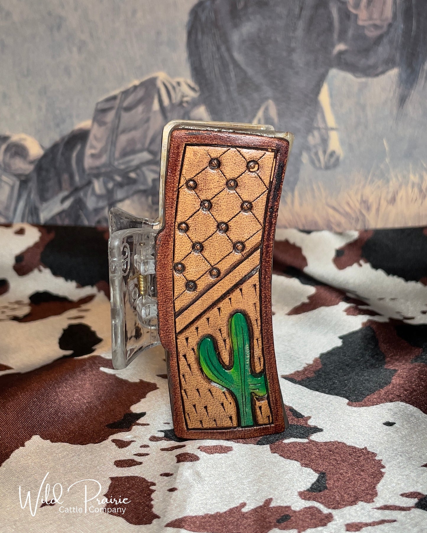 Coloured Claw Clip - Tooled Leather