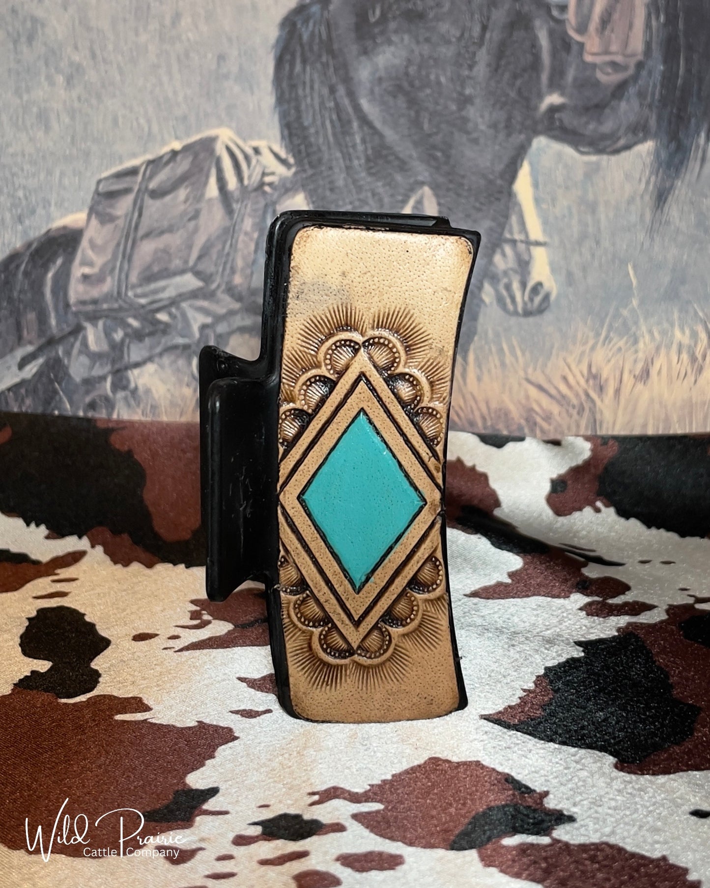 Black Claw Clip - Tooled Leather