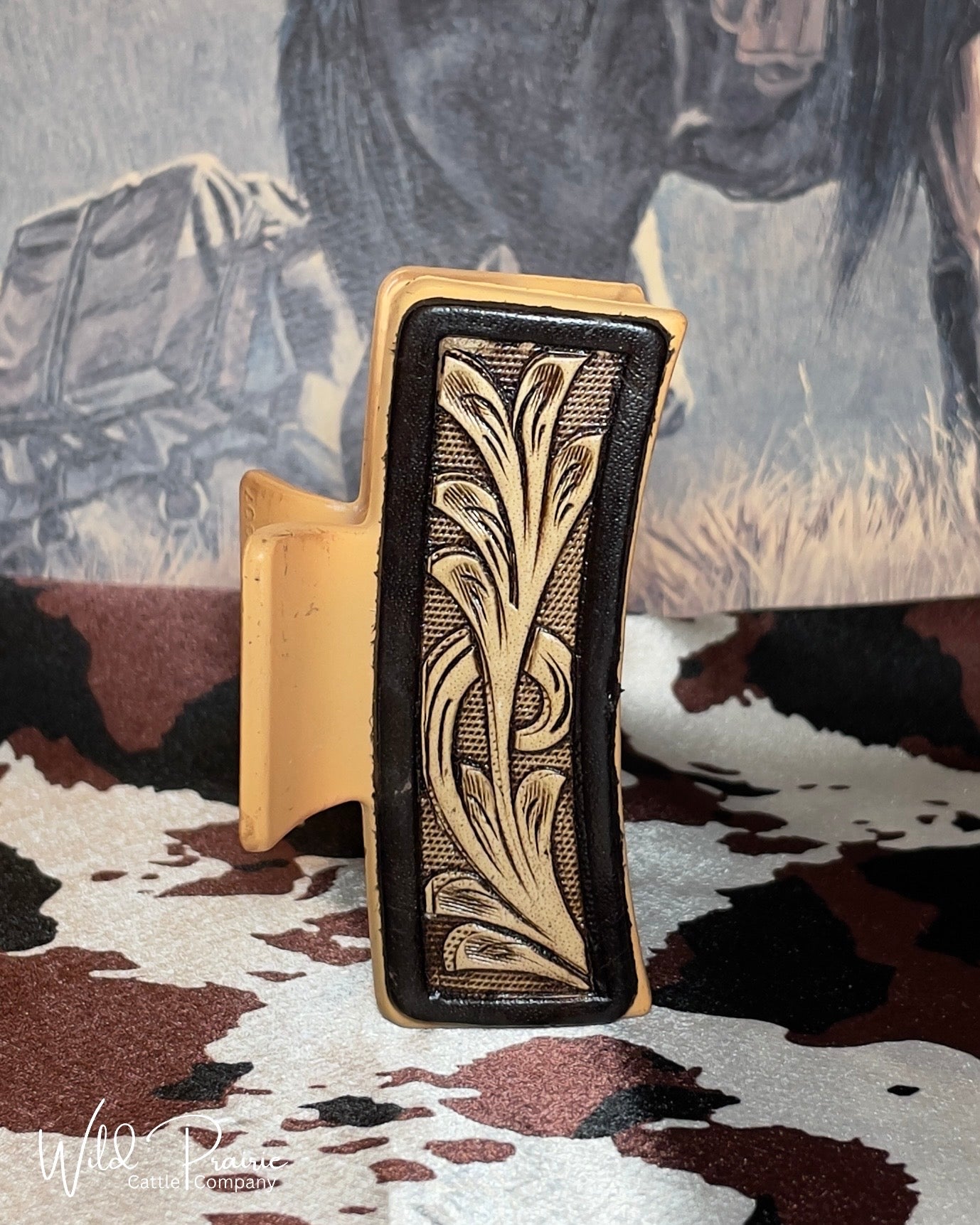 Brown Claw Clip - Tooled Leather