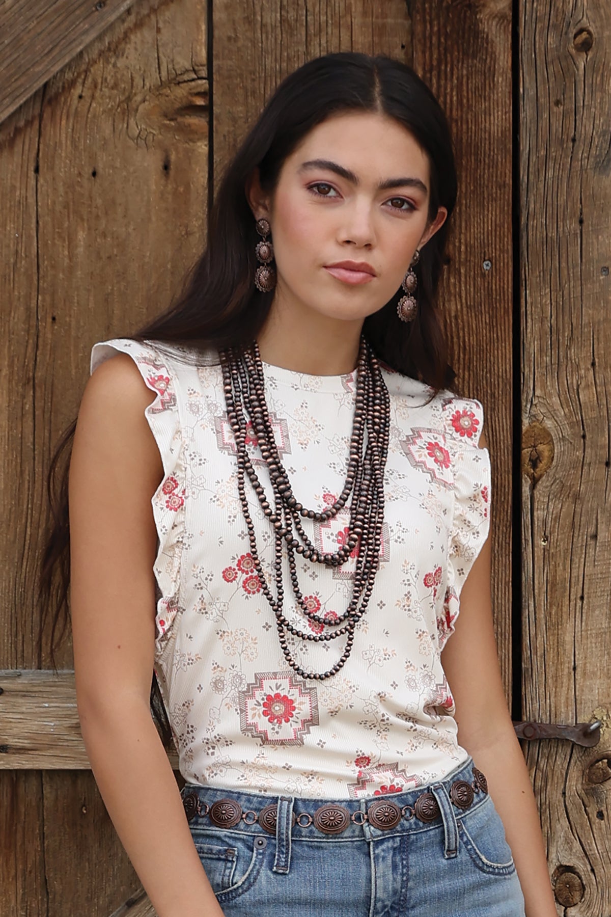 Cruel Denim Floral Ruffle Trim Tank Top - Cream