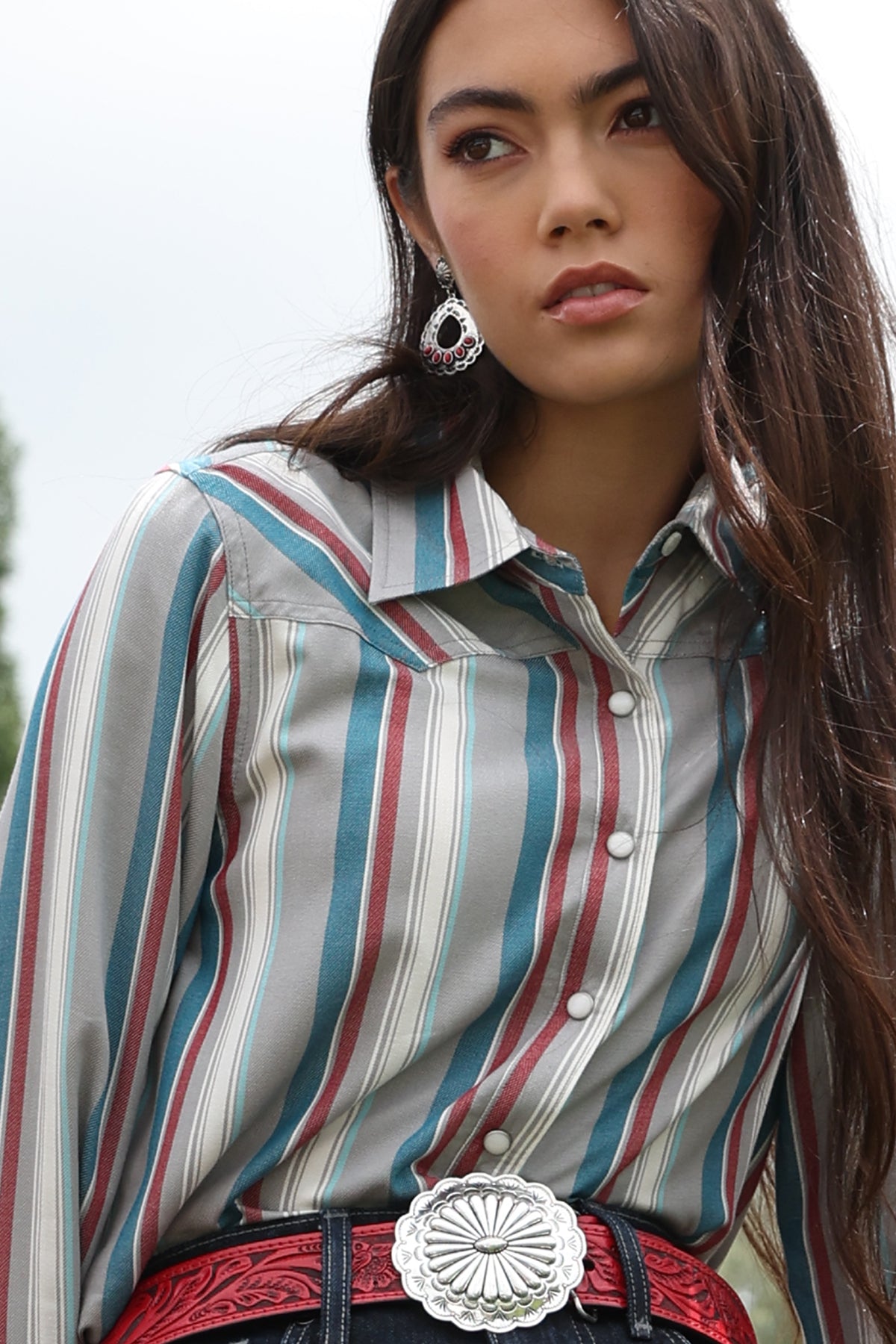 Cruel Denim Girlfriend Fit Pearl Snap Striped Western Shirt