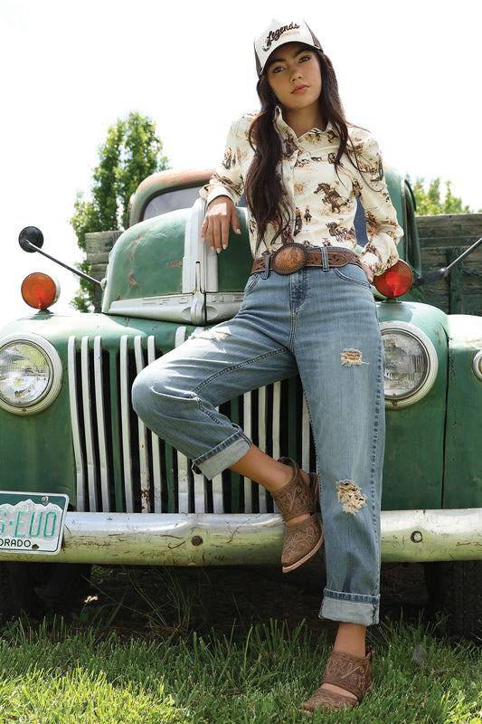 Cruel Denim Button Down Shirt - Rodeo Print