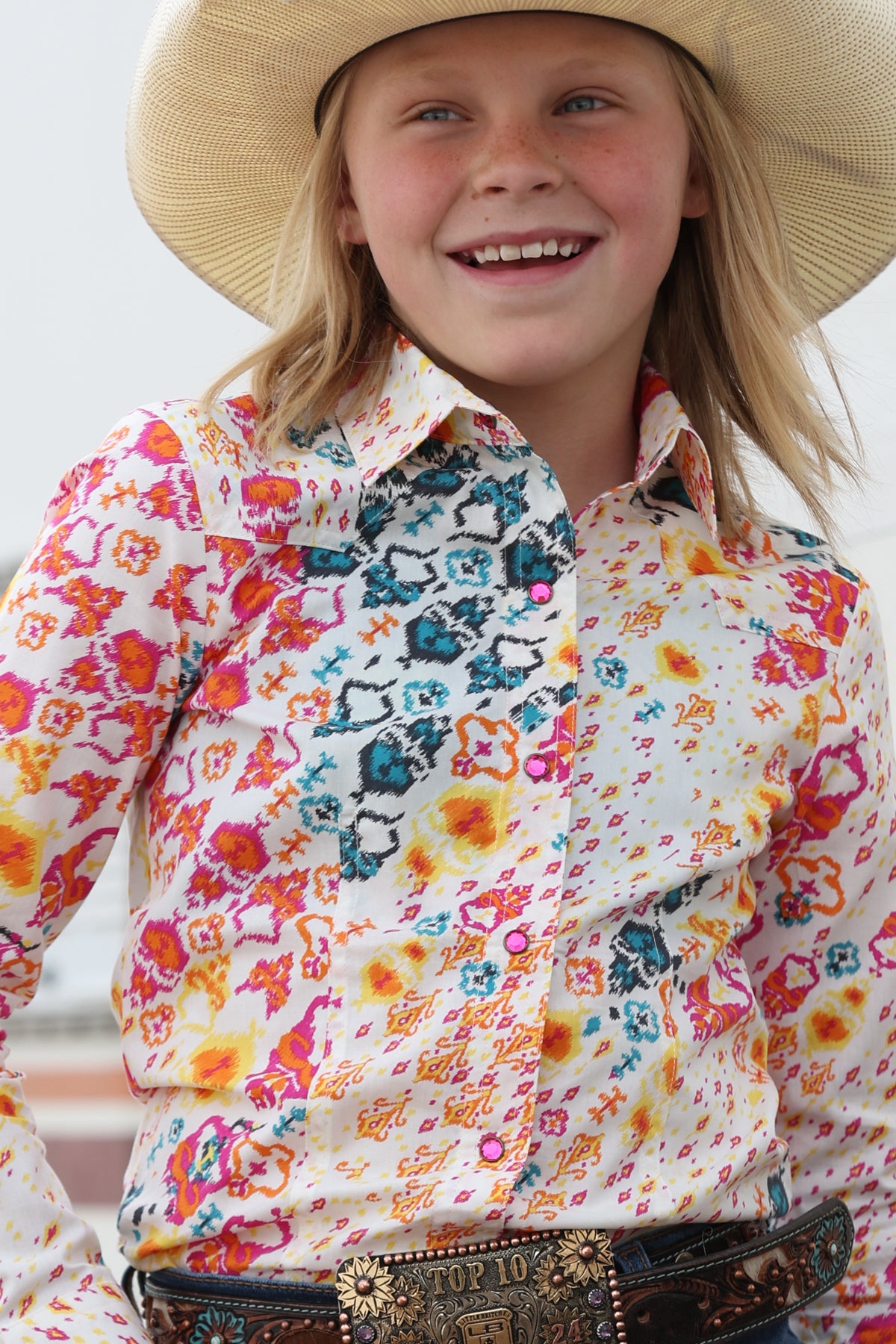 Cruel Denim Girls Button Down Western Shirt - Bright Multi Colour