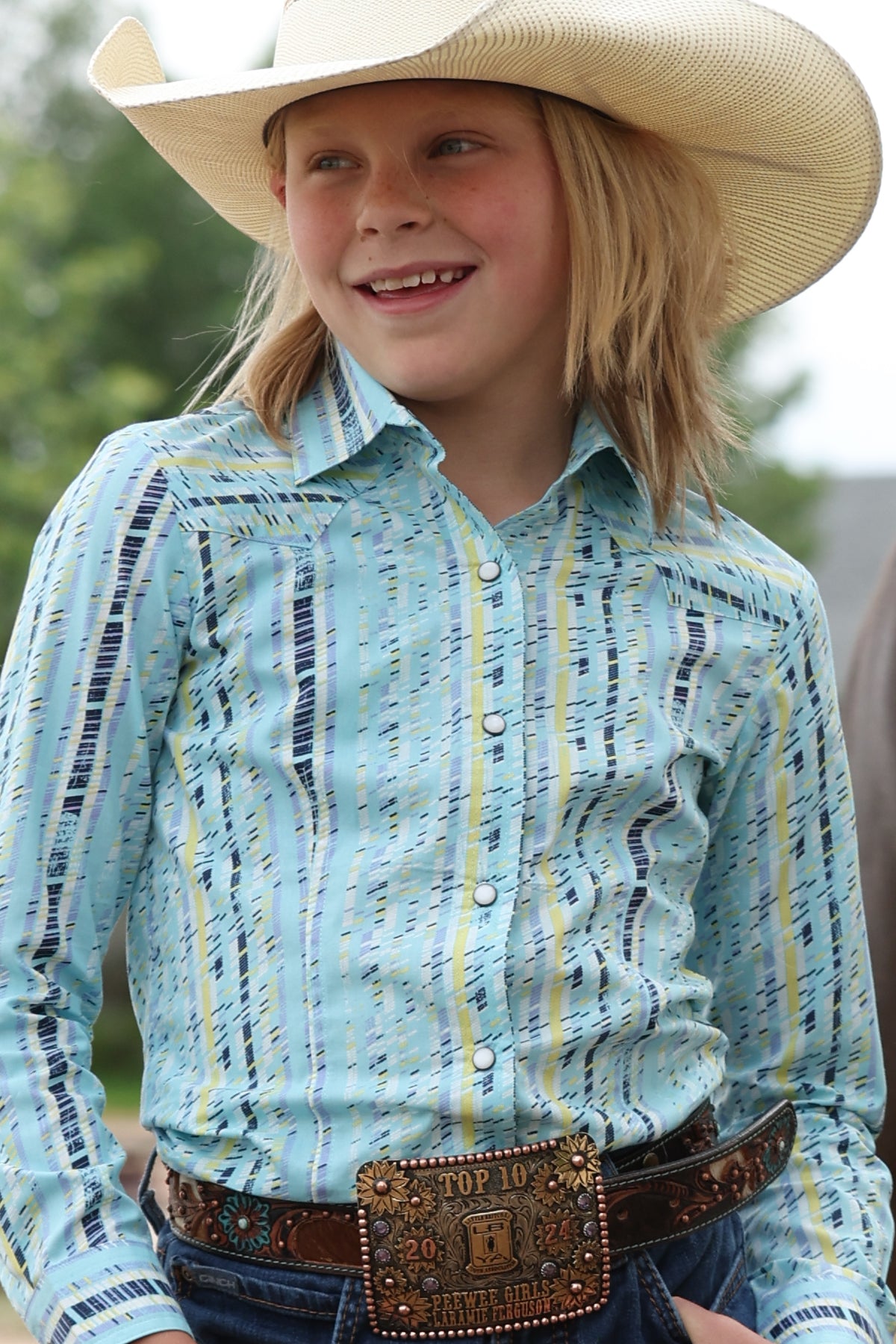 Cruel Denim Girls Button Down Western Shirt - Blue Stripe