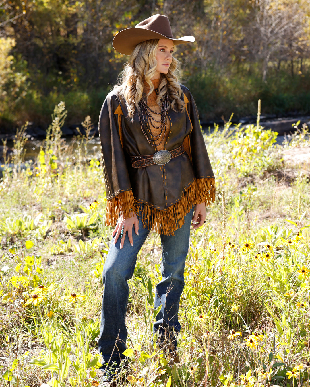 Cruel Denim Faux Leather & Fringe Cape